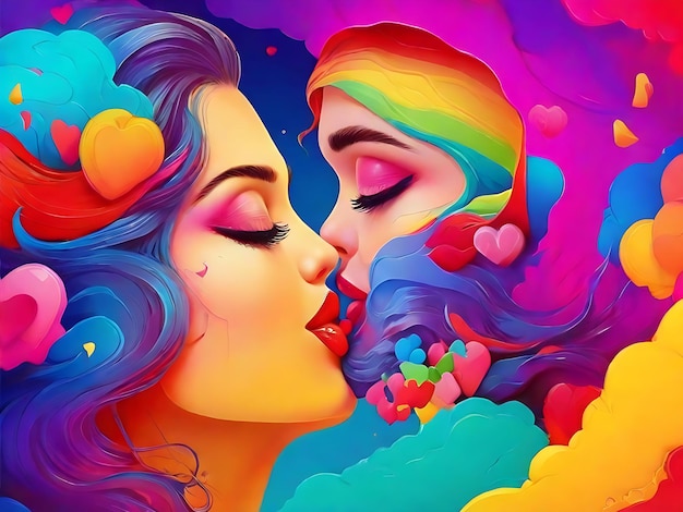 Ilustración colorida de un beso