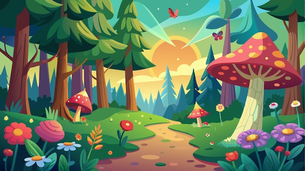 una ilustración colorida de un bosque con un paisaje forestal y un bosque con una paisaje Forestal
