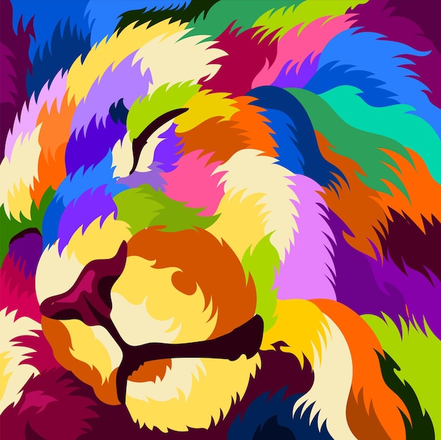 Vector ilustración colorida cabeza de león con estilo pop art