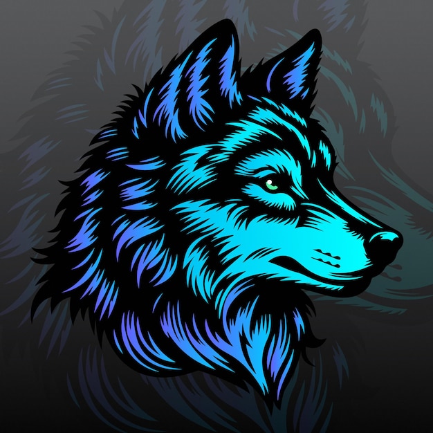 Ilustración colorida de la cabeza del lobo
