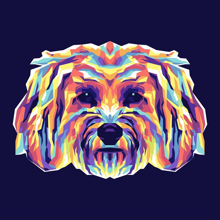 Vector ilustración colorida cabeza de perro con estilo pop art