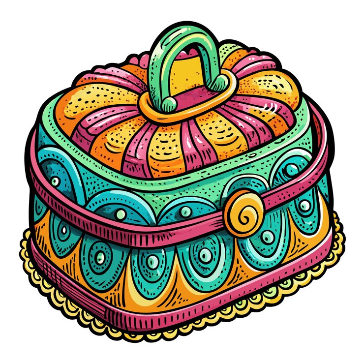 Vector ilustración colorida de una caja de joyas de época con patrones intrincados