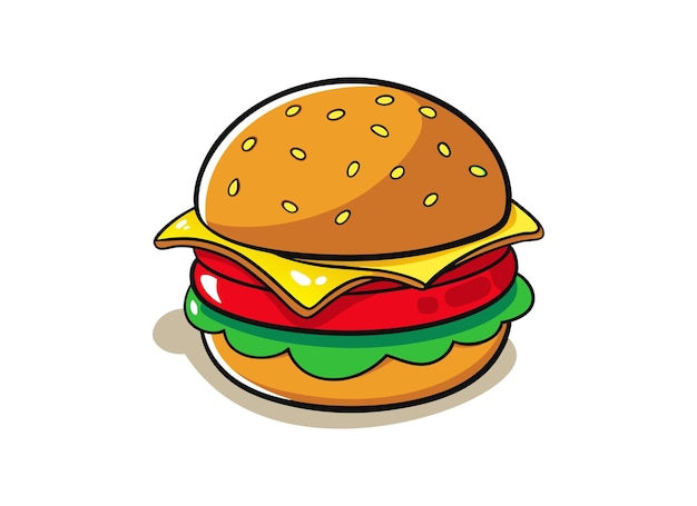 Ilustración colorida de Cheeseburger con lechuga, tomate y queso