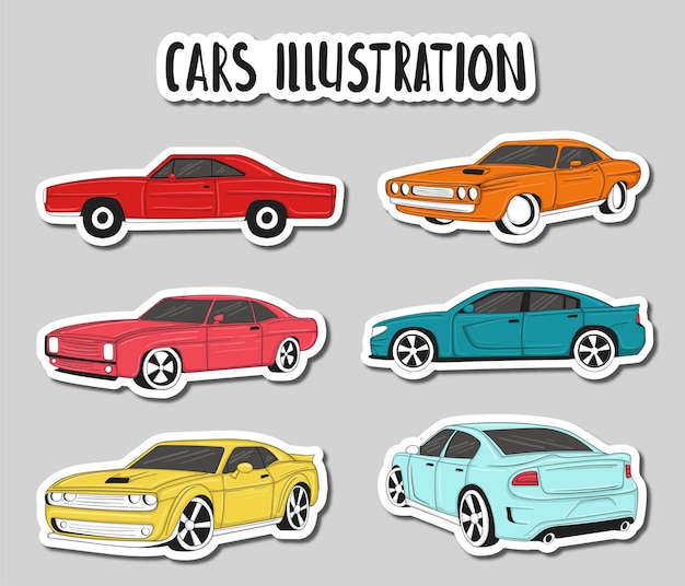 Ilustración colorida de coches dibujados a mano