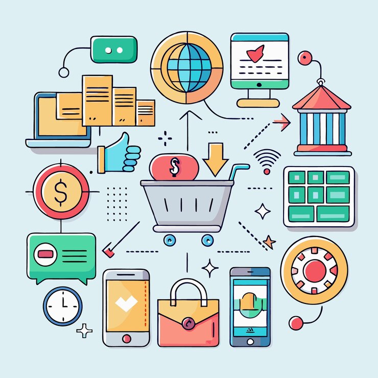 Vector ilustración colorida de las compras en línea