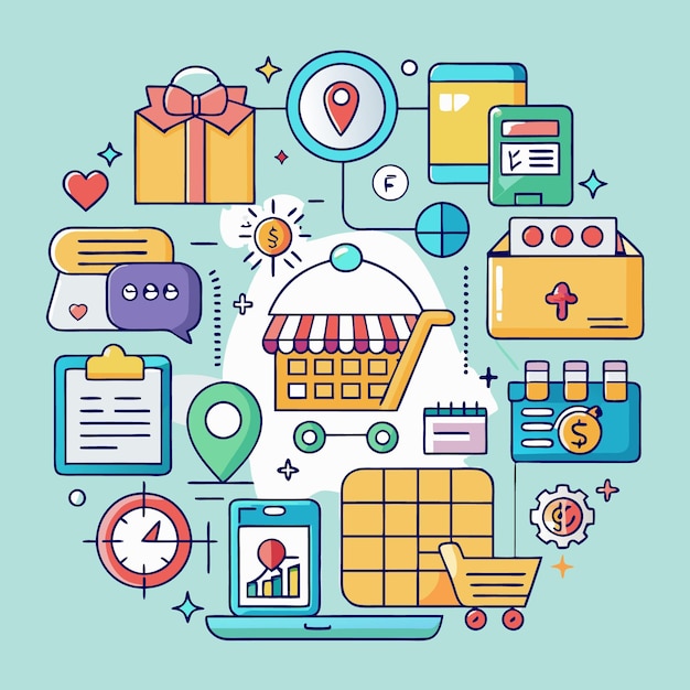 Ilustración colorida del concepto de compras en línea