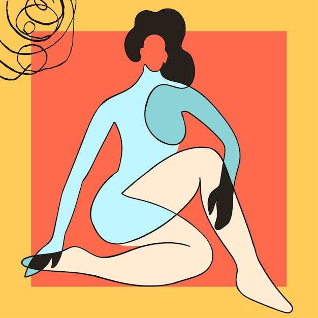 Ilustración colorida del contorno del vector del cuerpo de la mujer. Dibujo de una línea. Úselo para tarjetas de diseño, carteles, pancartas, publicaciones en redes sociales, estampados de moda, logotipos de beaty salon y otros diseños gráficos