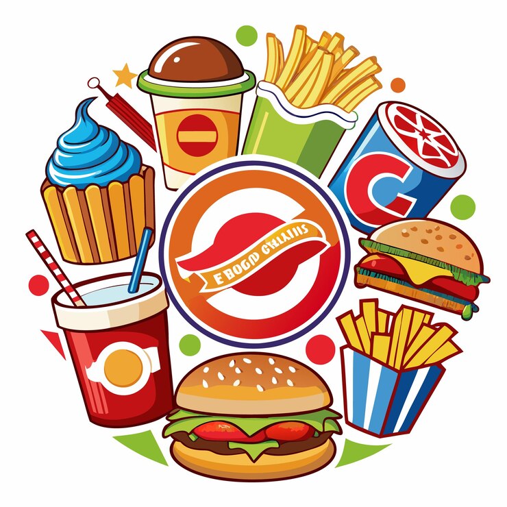 Vector ilustración colorida de dibujos animados de comida rápida