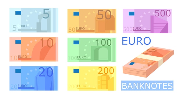 Ilustración colorida de diferentes billetes en euros