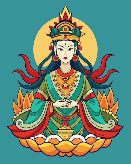 una ilustración colorida de un dios con un fondo azul