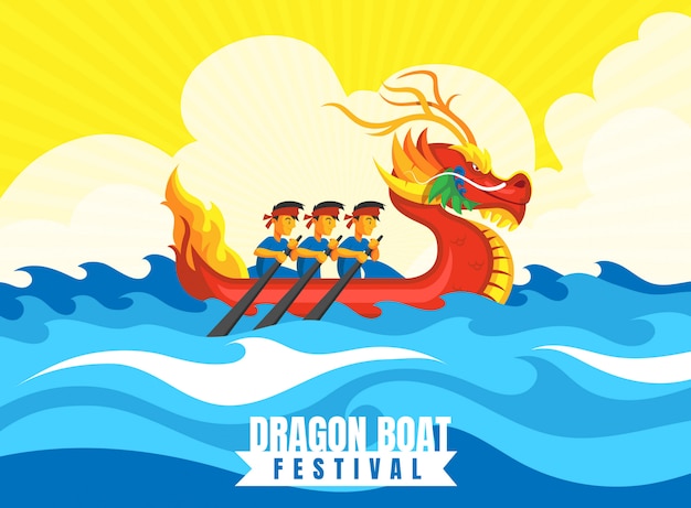 Vector ilustración colorida del festival del bote del dragón