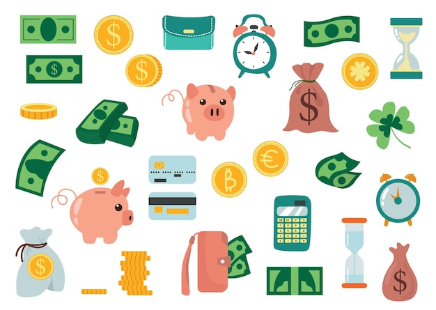 Ilustración colorida Finanzas y dinero Sobre un fondo blanco aislado