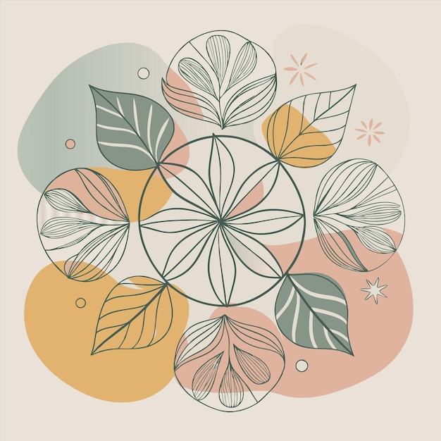 una ilustración colorida de una flor y hojas