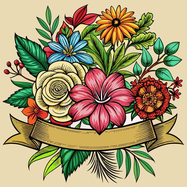 Vector una ilustración colorida de flores y una cinta con una cinta a su alrededor