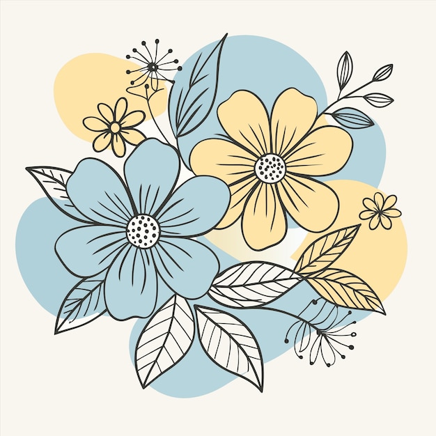 una ilustración colorida de flores con colores amarillos y azules