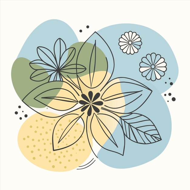 una ilustración colorida con flores y hojas en ella