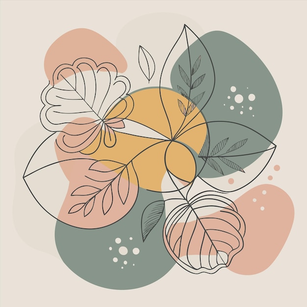 una ilustración colorida de flores y hojas con un fondo amarillo