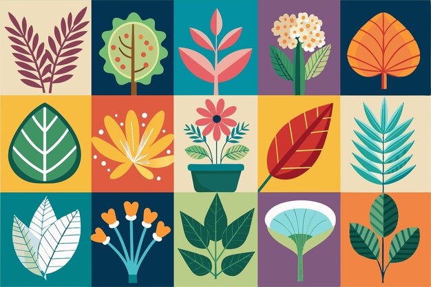 una ilustración colorida de flores y plantas con un fondo de flores
