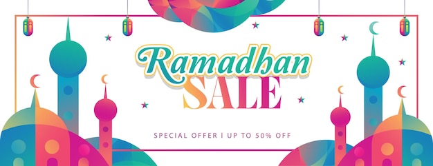 Ilustración colorida del fondo de la venta de ramadan kareem