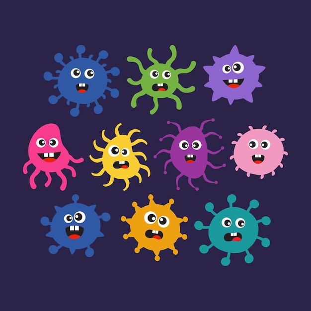 Ilustración colorida de gérmenes y bacterias