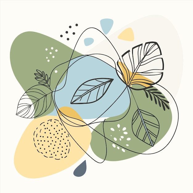 una ilustración colorida de hojas y flores con un fondo verde
