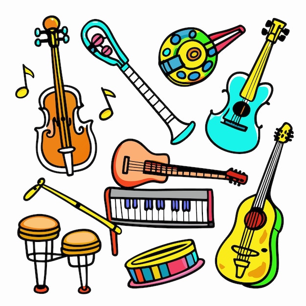 Ilustración colorida de los instrumentos musicales