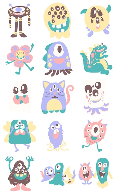 Ilustración colorida y linda de monstruos