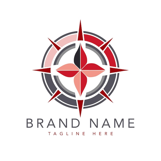 Ilustración colorida de un logotipo con una brújula elegante con cuatro puntos cardinales