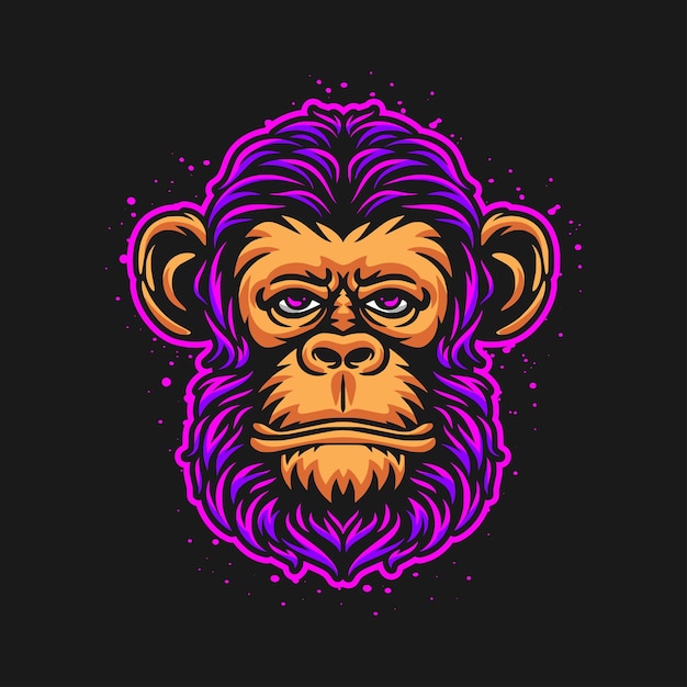 Ilustración colorida del logotipo de la cabeza de mono
