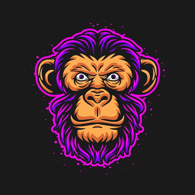 Ilustración colorida del logotipo de la cabeza de mono