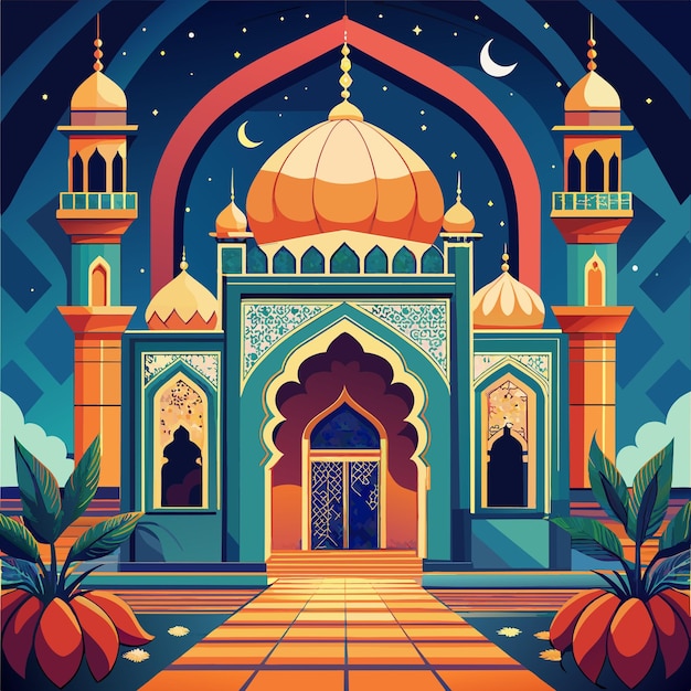 Vector una ilustración colorida de una mezquita