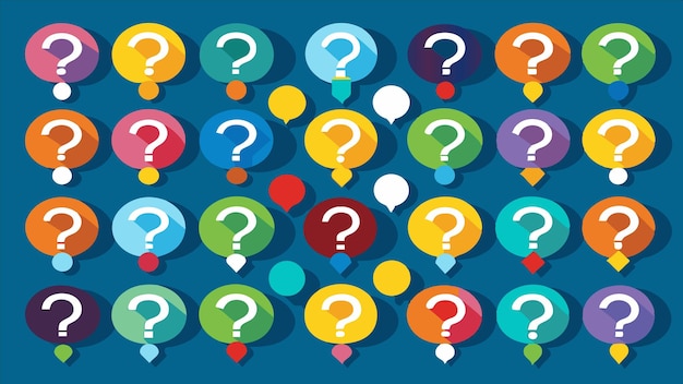 una ilustración colorida de un montón de signos de interrogación