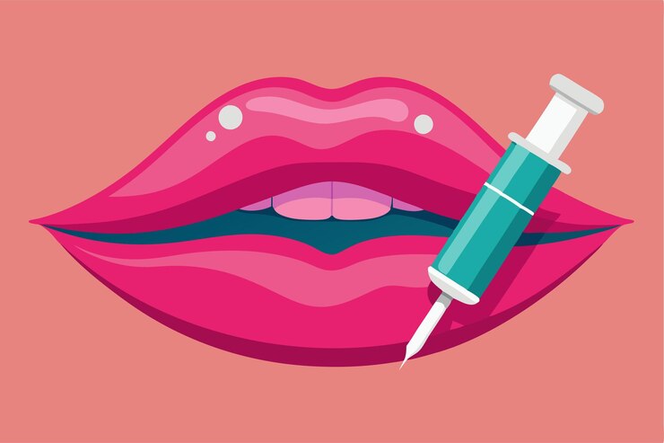 Vector una ilustración colorida muestra una aplicación de relleno labial que destaca una estética natural para la mejora de los labios ilustración personalizable de llenado labial para un aspecto natural