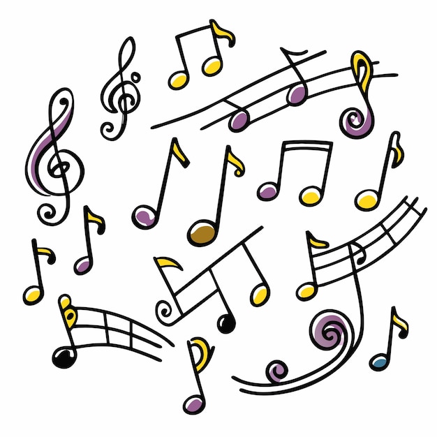 Ilustración colorida de las notas musicales