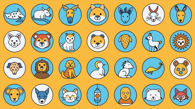 una ilustración colorida de un perro y un letrero que dice animales felices
