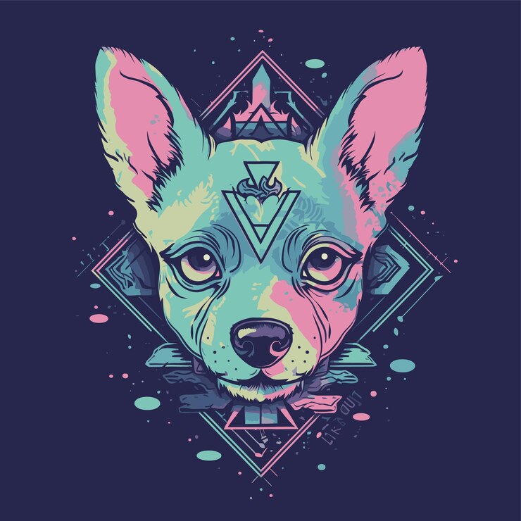 Vector una ilustración colorida de un perro con un triángulo en el frente.