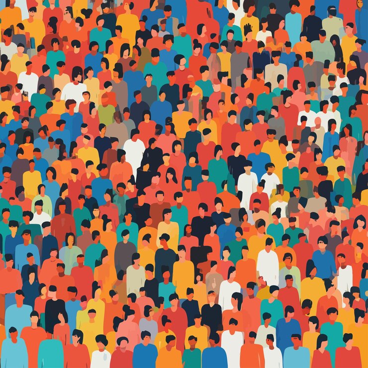 Vector una ilustración colorida de personas con una gran multitud de personas