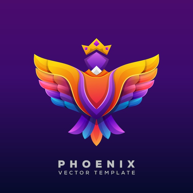 Ilustración colorida de phoenix, vector logo de phoenix