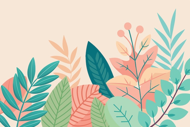 una ilustración colorida de plantas y flores con un fondo rosa