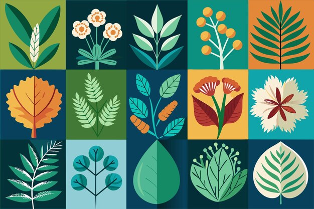 una ilustración colorida de plantas y flores