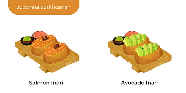 Una ilustración colorida y sabrosa de ramen y sushi, comida tradicional japonesa