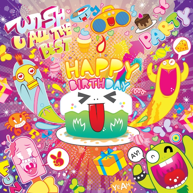 Ilustración colorida del saludo del feliz cumpleaños