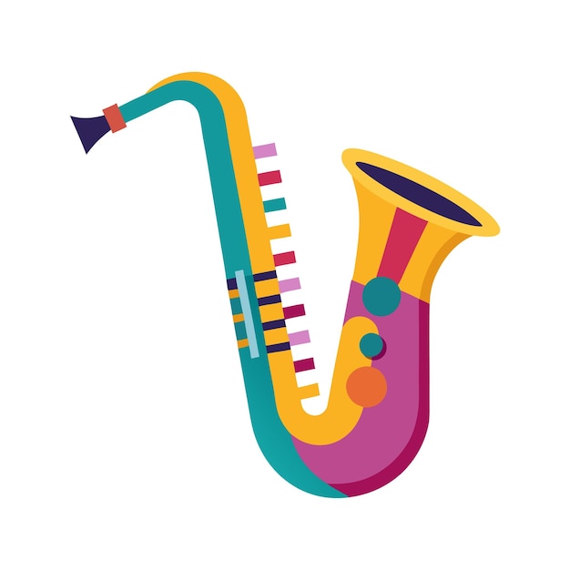 Ilustración colorida de saxofón aislada sobre un fondo blanco