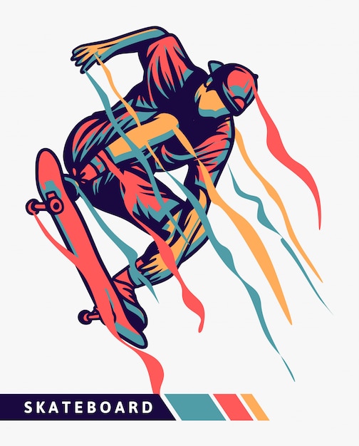 Ilustración colorida de skater con efecto de movimiento