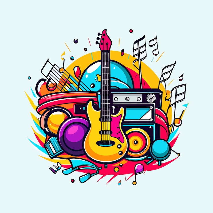 Vector una ilustración colorida de un tema musical colorido con un fondo colorido.