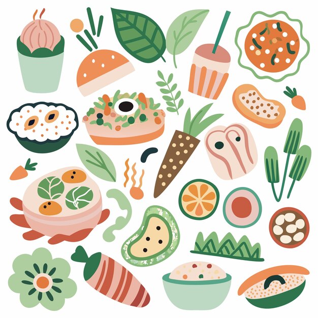Ilustración colorida de varios alimentos