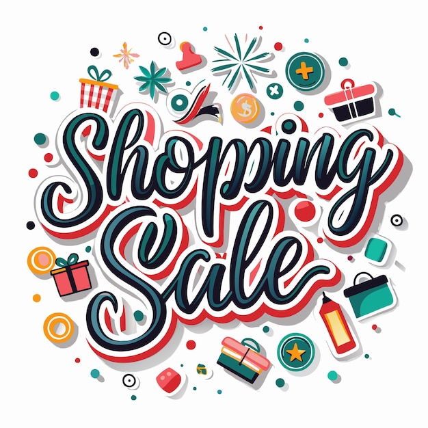 Ilustración colorida de una venta de compras con regalos y regalos