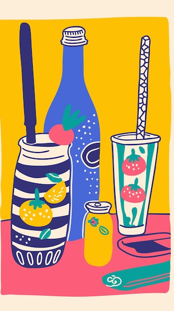Ilustración de las coloridas bebidas de verano