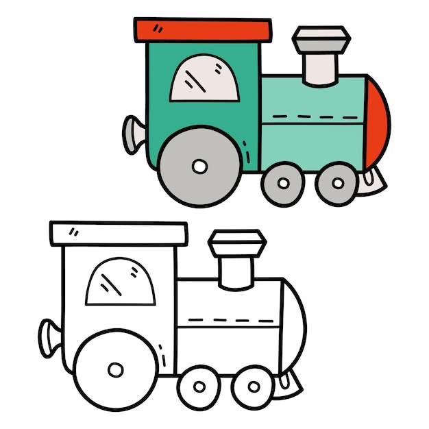 Ilustración, colorido, página, de, garabato, tren