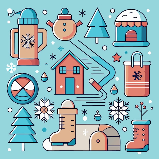Ilustración de los coloridos íconos de invierno